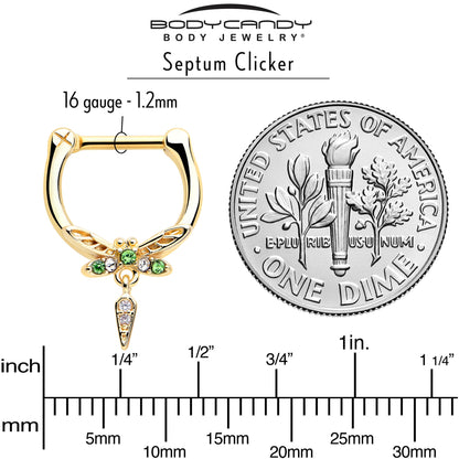 16G 5/16 Green Gem Gold Tone Swank Dragonfly Dangle Cartilage Clicker