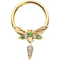 16G 3/8 Green Gem Gold Tone Swank Dragonfly Dangle Hinged Segment Ring