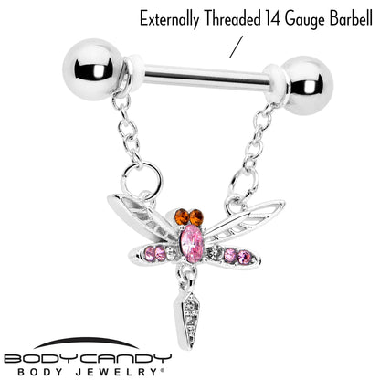 14G 9/16 Pink Gem Swank Dragonfly Dangle Nipple Ring Set