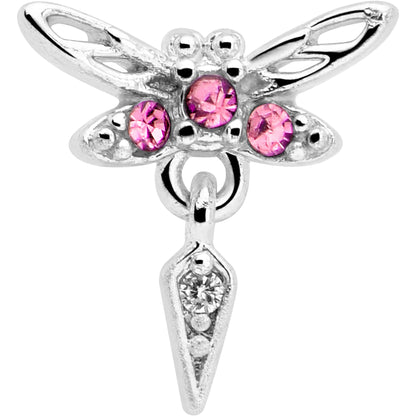 20G 7mm Pink Gem Swank Dragonfly Dangle L Shape Nose Ring