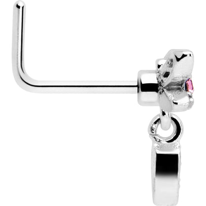 20G 7mm Pink Gem Swank Dragonfly Dangle L Shape Nose Ring