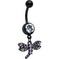 Purple CZ Gem Black Night Dragonfly Dangle Belly Ring