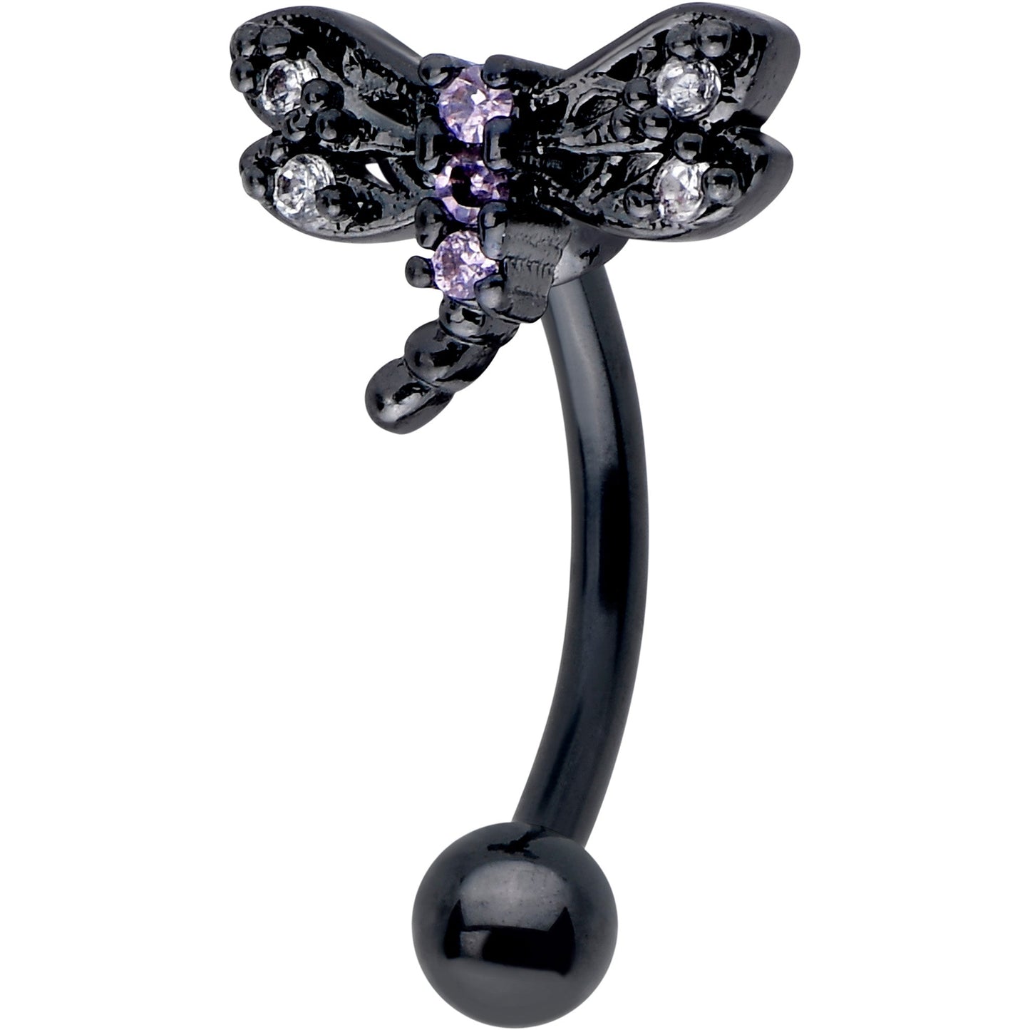 16G 5/16 Purple CZ Gem Black Night Dragonfly Curved Eyebrow Ring