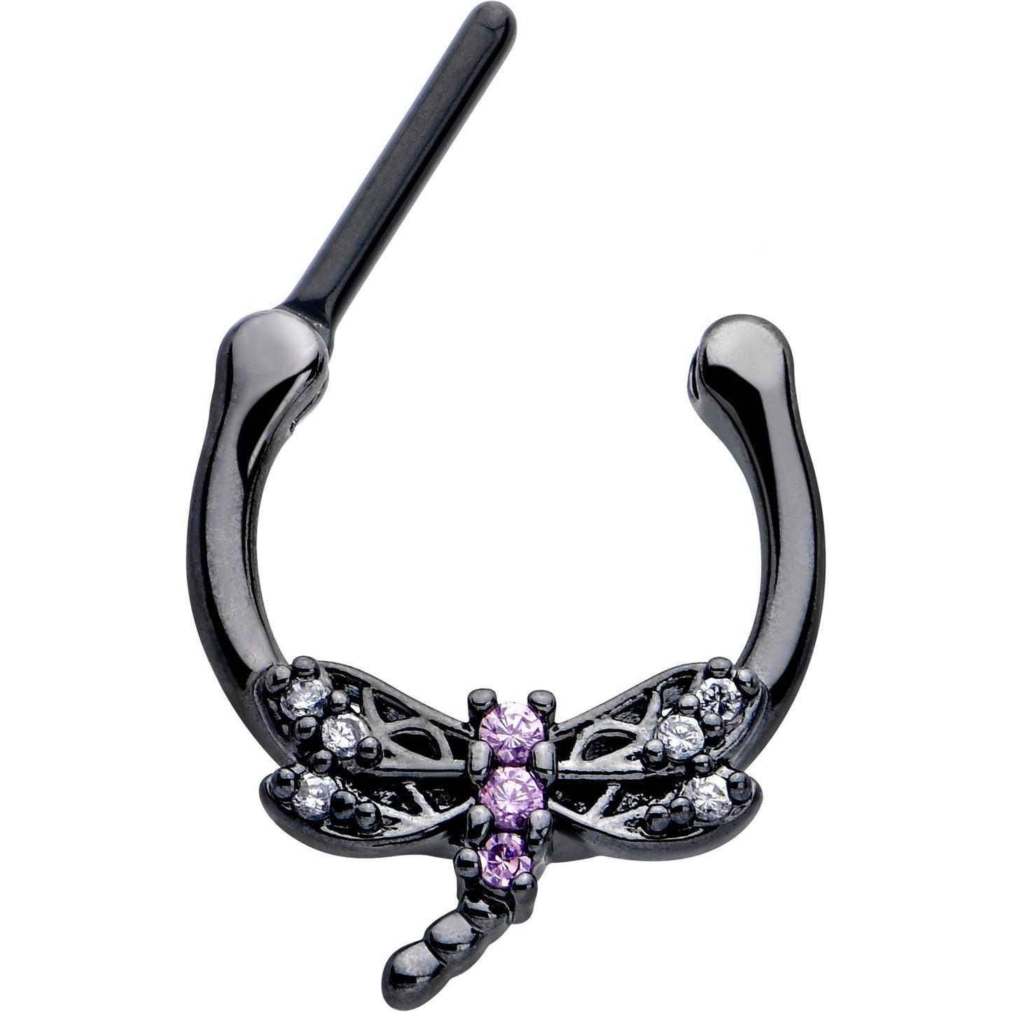16G 5/16 Purple CZ Gem Black Night Dragonfly Cartilage Clicker