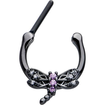 16G 5/16 Purple CZ Gem Black Night Dragonfly Cartilage Clicker