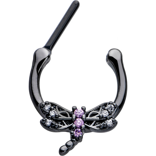 16G 5/16 Purple CZ Gem Black Night Dragonfly Cartilage Clicker