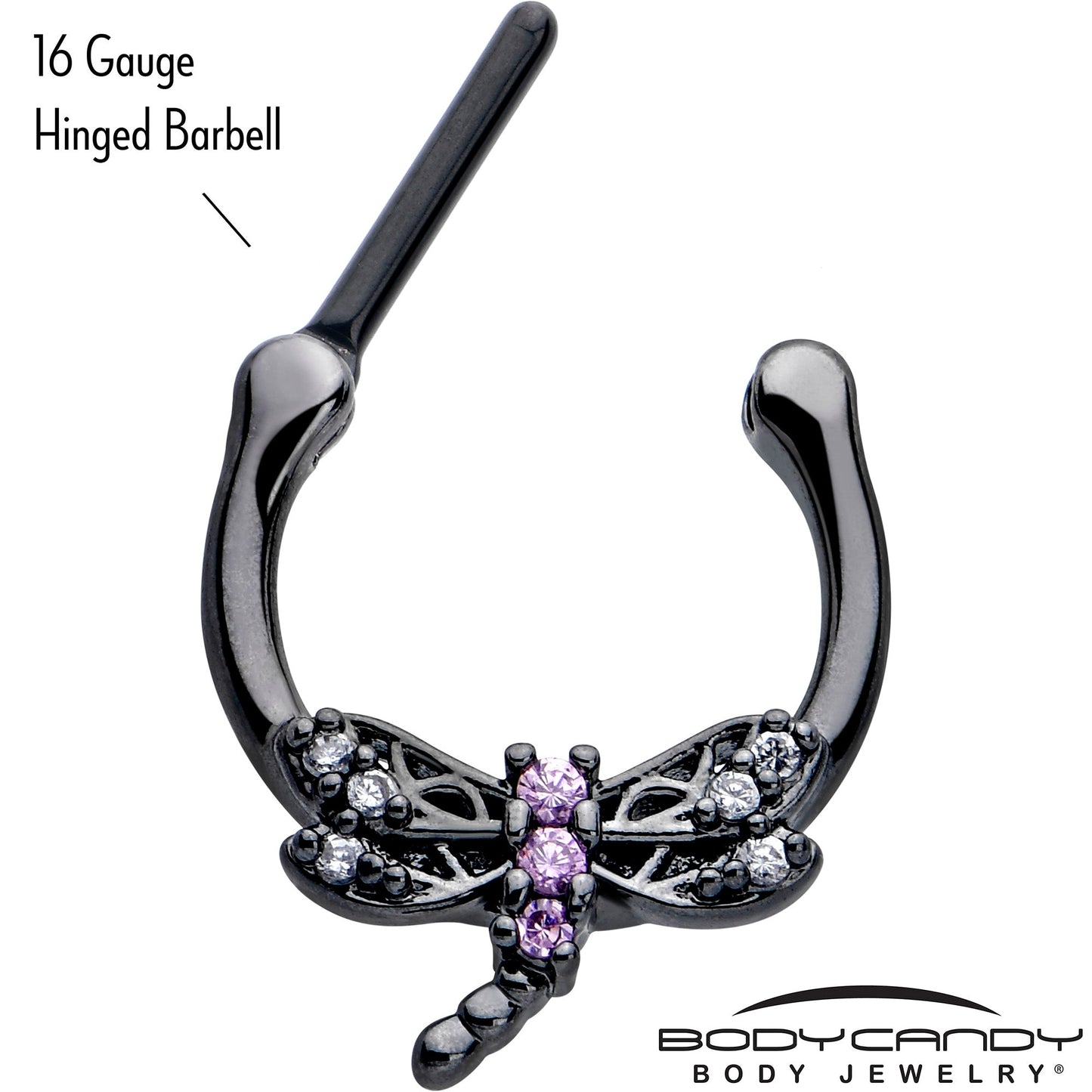 16G 5/16 Purple CZ Gem Black Night Dragonfly Cartilage Clicker
