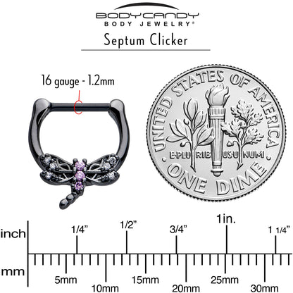 16G 5/16 Purple CZ Gem Black Night Dragonfly Cartilage Clicker