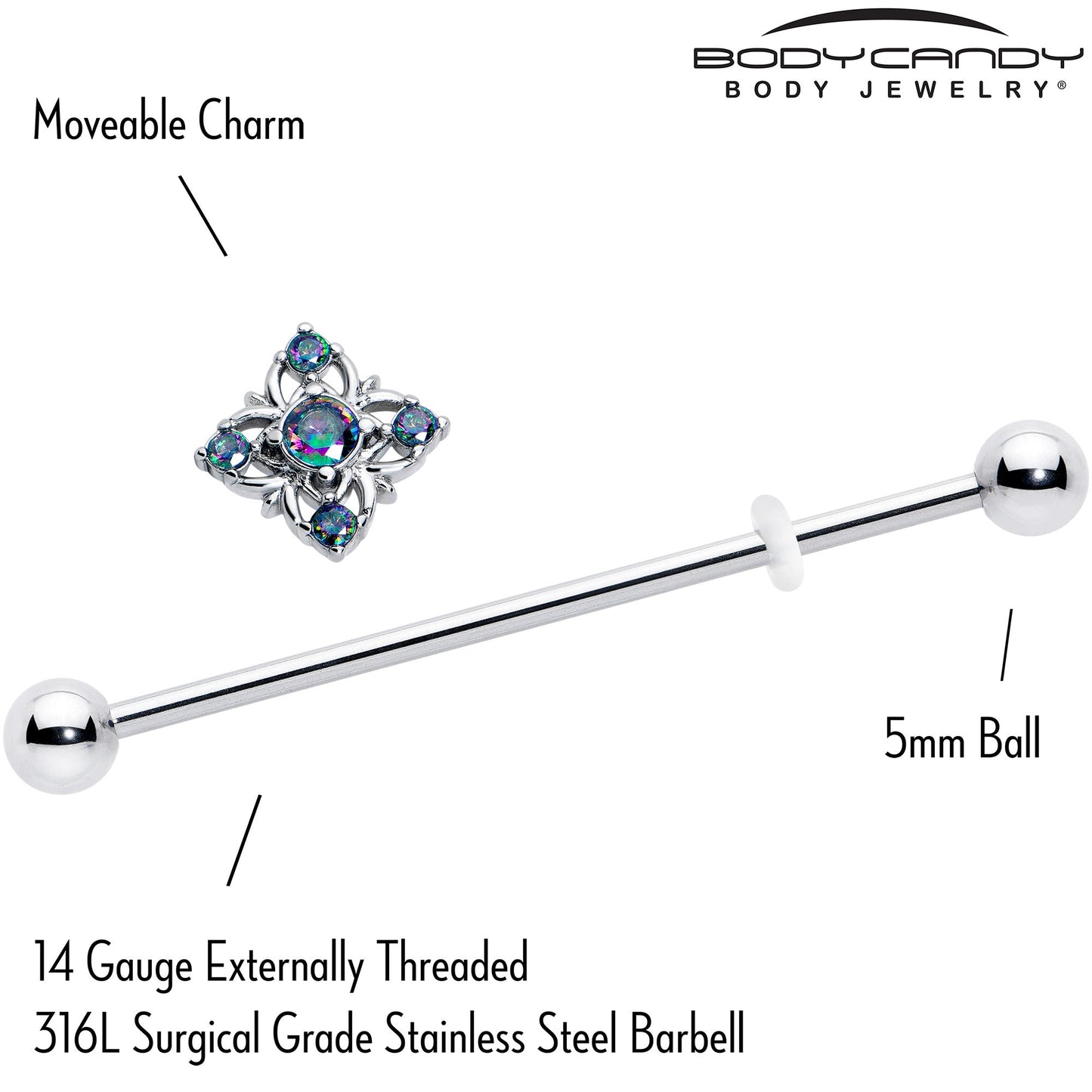 14G Vitrail CZ Gem Beauty Cross Industrial Barbell 38mm