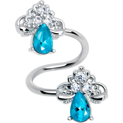 Clear Blue Gem Style Simplicity Spiral Twister Belly Ring