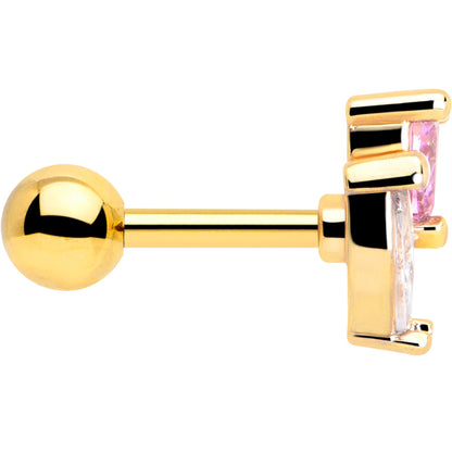 16G 1/4 Pink CZ Gem Gold Tone Love Flower Cartilage Tragus Earring