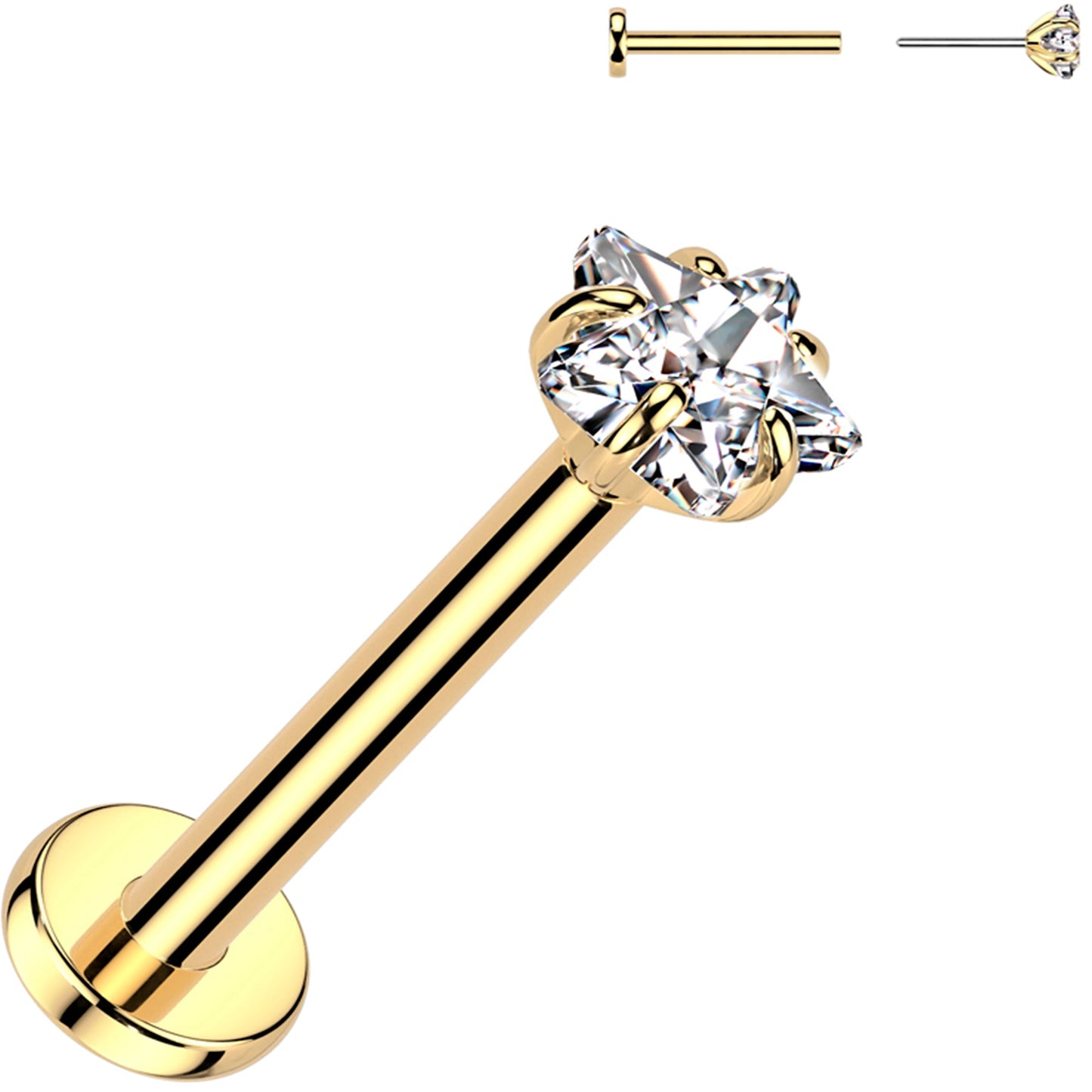 16G 5/16 3mm CZ Star Gold PVD Medical Grade Titanium Flat Back Earring