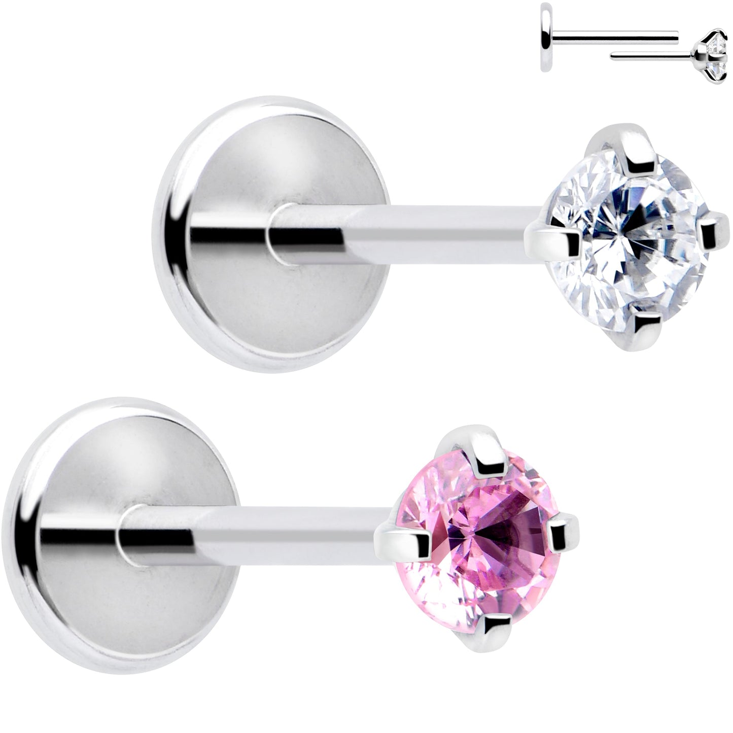 2.5mm Gem Flat Back Earring Threadless Push In Stud 20G