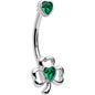 Green Gem Heart Shamrock St Patricks Day Double Mount Belly Ring