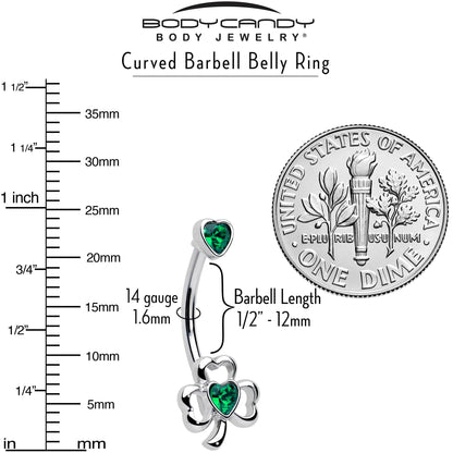 Green Gem Heart Shamrock St Patricks Day Double Mount Belly Ring