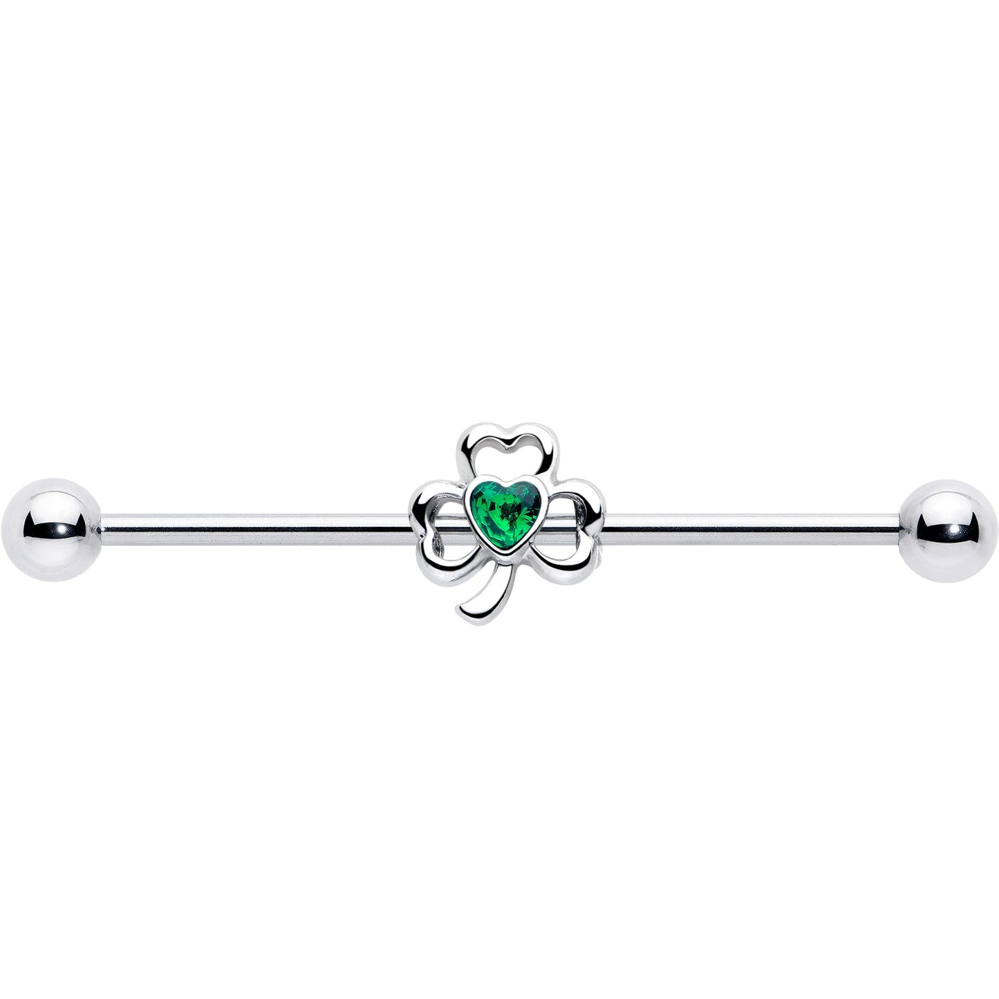 14G Green Gem Heart Shamrock St Patricks Day Industrial Barbell 38mm