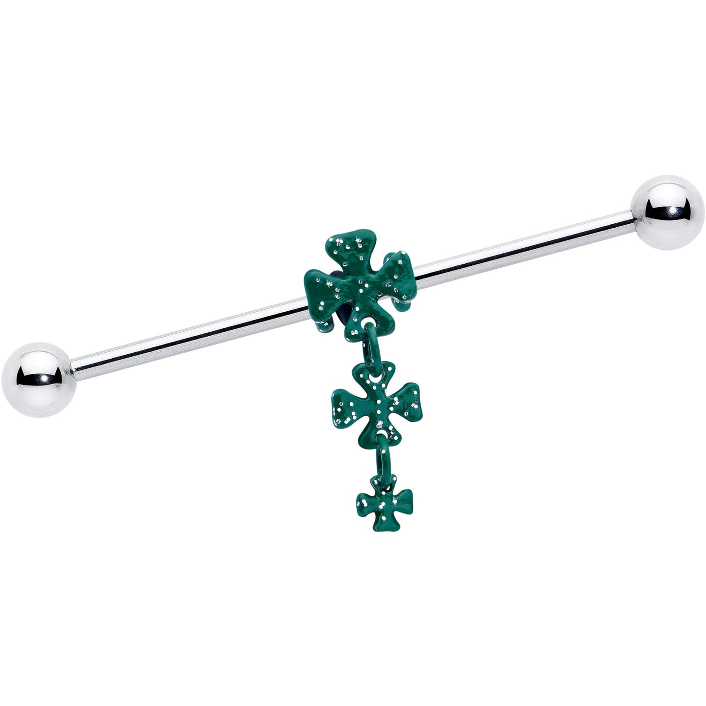 14G Polka Dot Shamrock St Patricks Dangle Industrial Barbell 38mm
