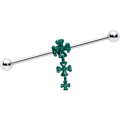14G Polka Dot Shamrock St Patricks Dangle Industrial Barbell 38mm