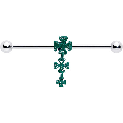 14G Polka Dot Shamrock St Patricks Dangle Industrial Barbell 38mm