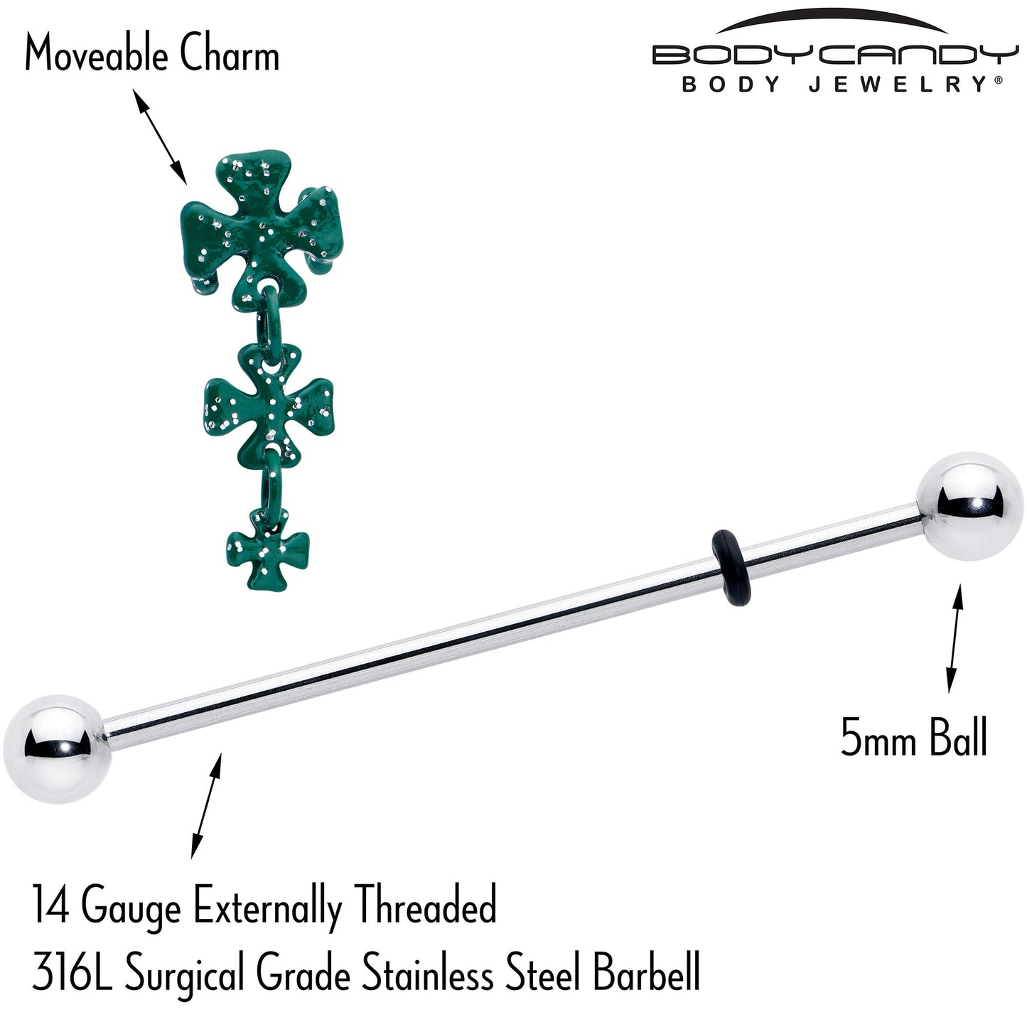 14G Polka Dot Shamrock St Patricks Dangle Industrial Barbell 38mm