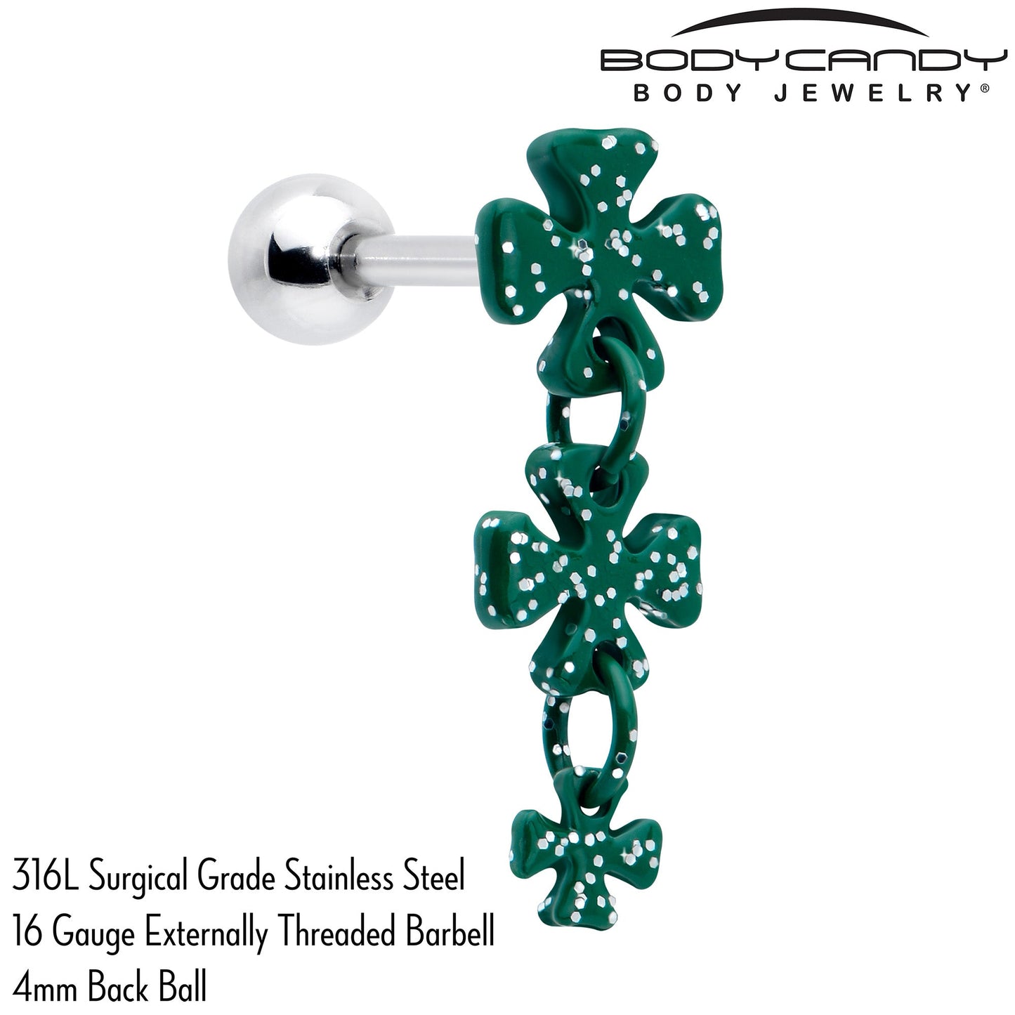 16G 5/16 Polka Dot Shamrock Dangle Cartilage Tragus Earring