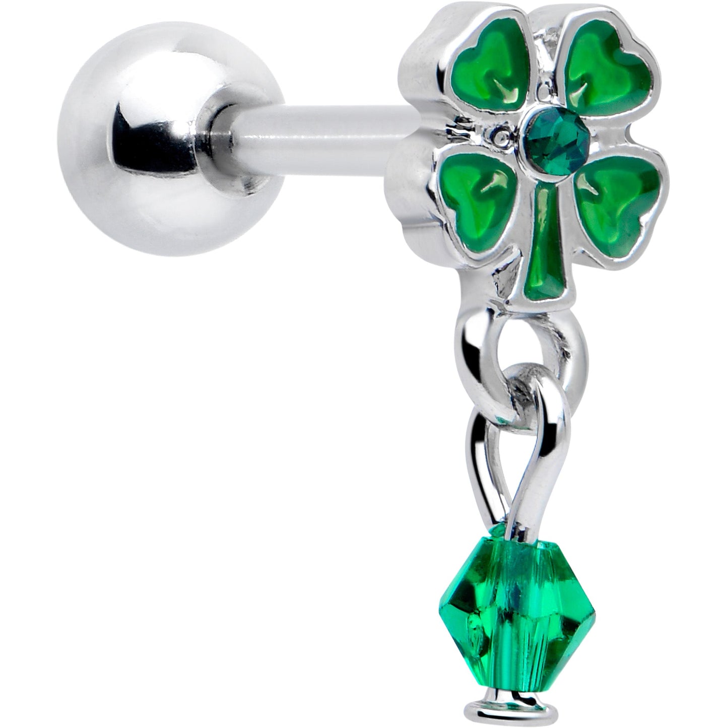 16G 5/16 Green Gem Shamrock Glam St Patricks Dangle Cartilage Earring