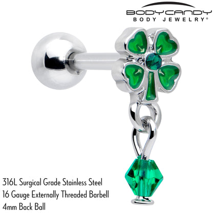 16G 5/16 Green Gem Shamrock Glam St Patricks Dangle Cartilage Earring
