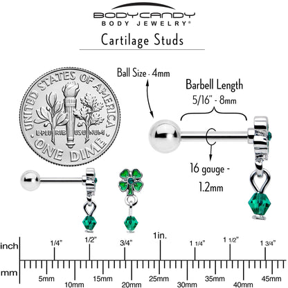 16G 5/16 Green Gem Shamrock Glam St Patricks Dangle Cartilage Earring
