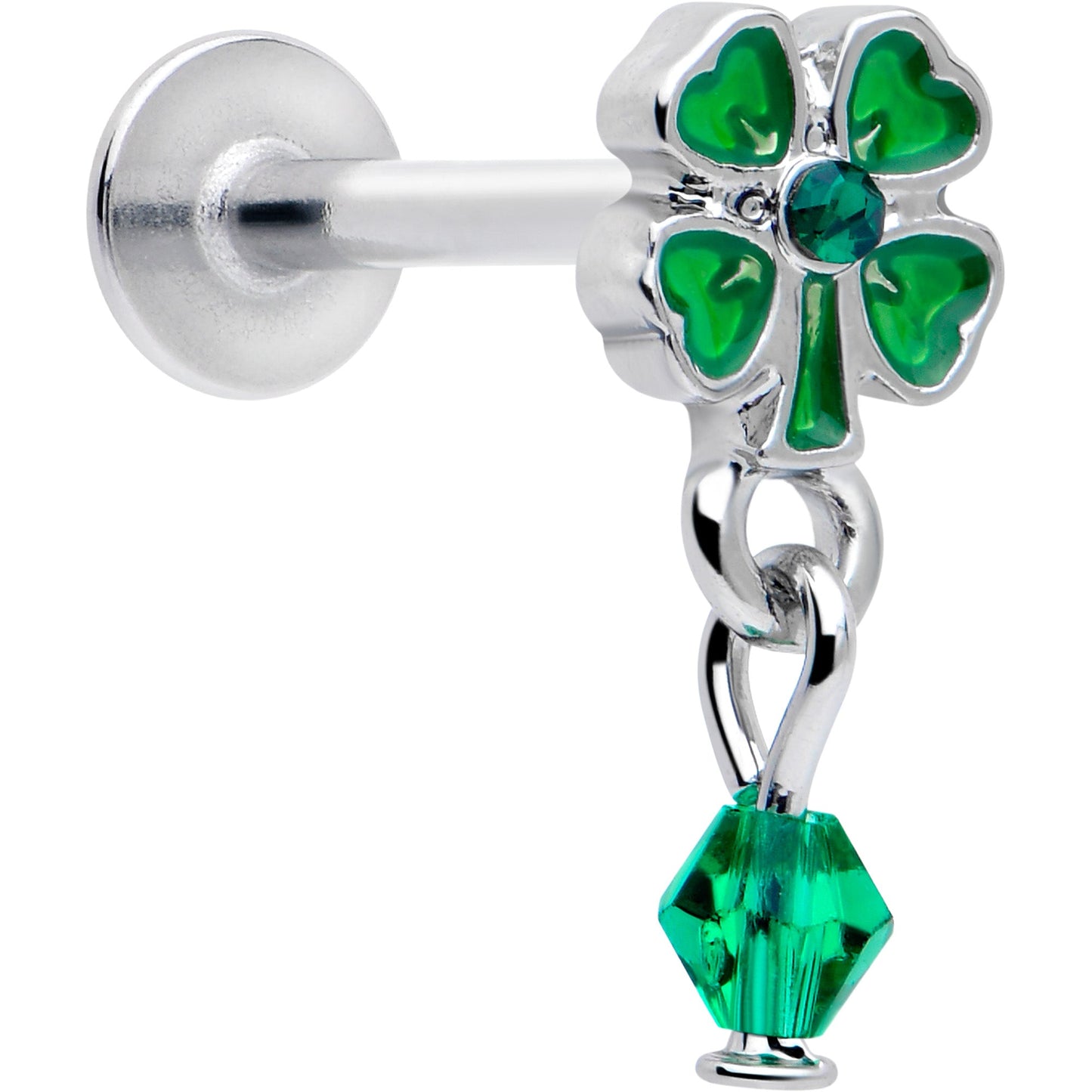 16G 5/16 Green Gem Shamrock Glam St Patricks Dangle Labret Tragus