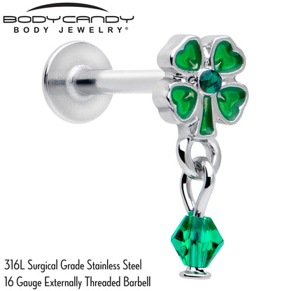 16G 5/16 Green Gem Shamrock Glam St Patricks Dangle Labret Tragus