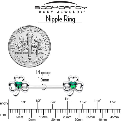 14G 3/4 Green Gem Heart Shamrock St Patricks Nipple Ring Set