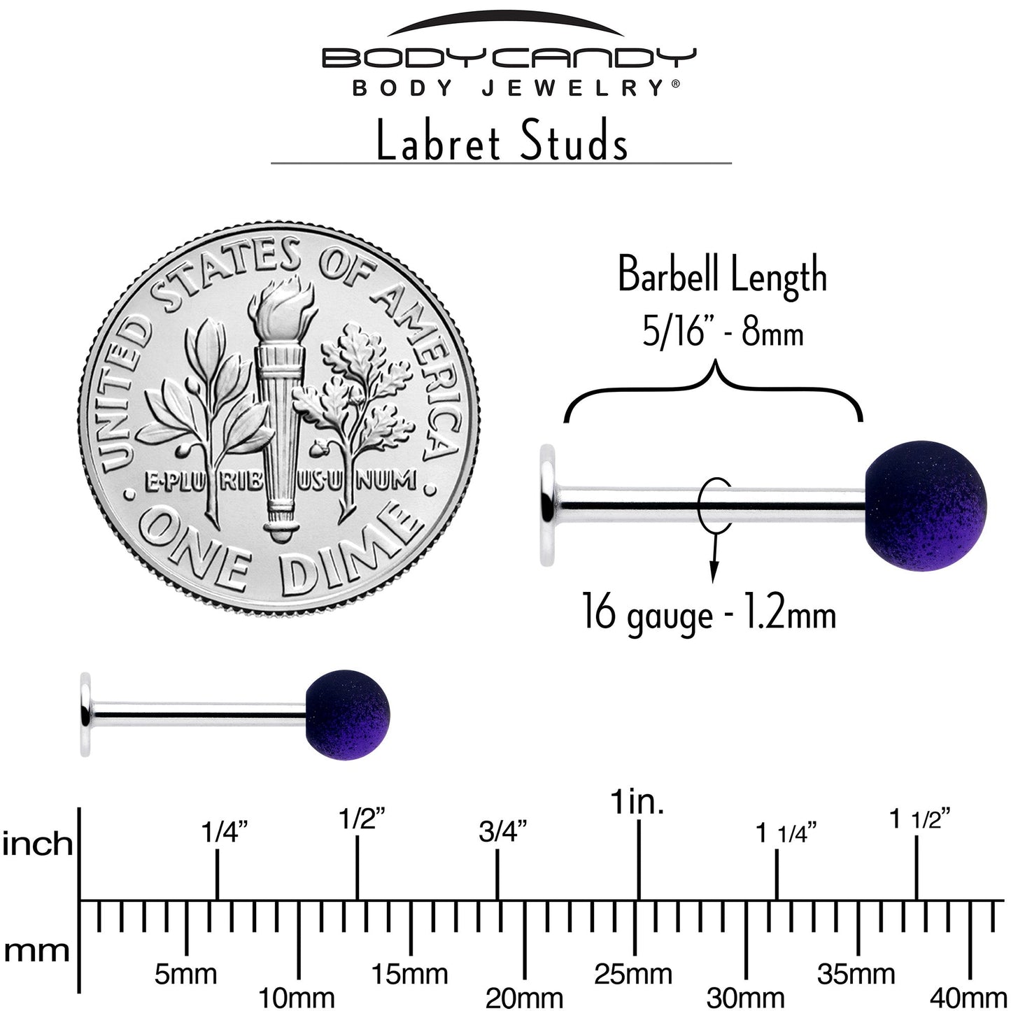 16G 3/8 Ombre Purple Black Soft Finish Labret Monroe Tragus