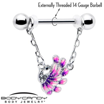 14G 9/16 Clear Gem Peacock Purple Chain Dangle Nipple Ring Set