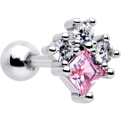 16G 1/4 Pink Clear CZ Gem Rhombus Riot Cartilage Tragus Earring