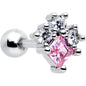 16G 1/4 Pink Clear CZ Gem Rhombus Riot Cartilage Tragus Earring