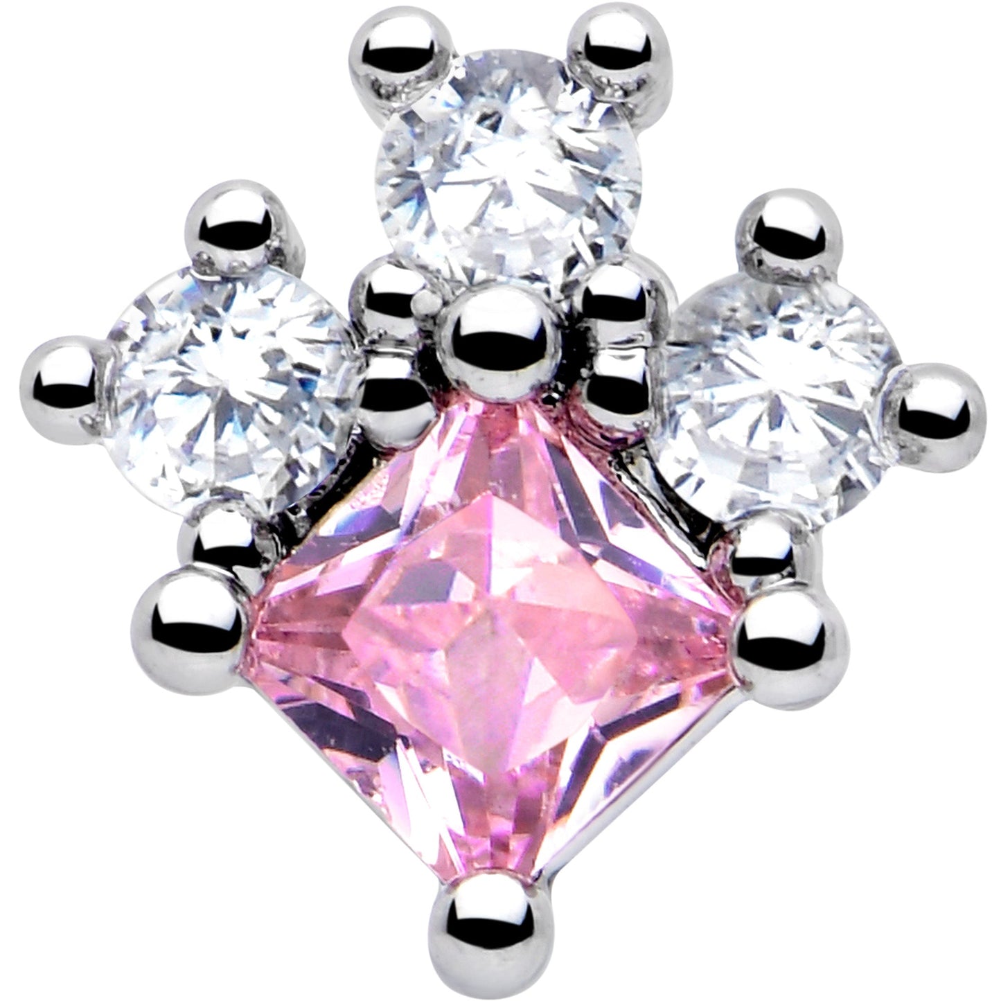 16G 1/4 Pink Clear CZ Gem Rhombus Riot Cartilage Tragus Earring