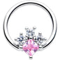 16G 3/8 Pink Clear CZ Gem Rhombus Riot BCR Captive Ring