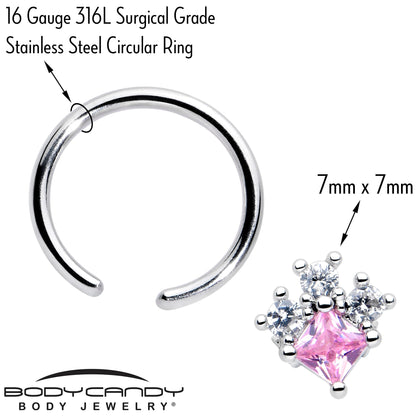 16G 3/8 Pink Clear CZ Gem Rhombus Riot BCR Captive Ring