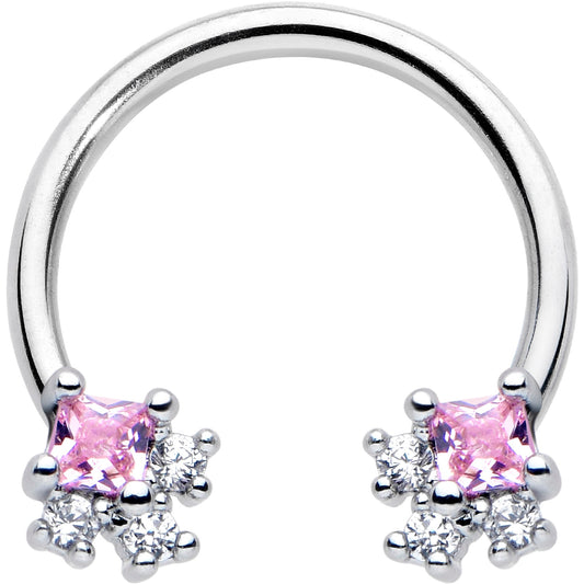 16G 3/8 Pink CZ Gem Rhombus Riot Horseshoe Circular Barbell