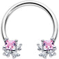 16G 3/8 Pink CZ Gem Rhombus Riot Horseshoe Circular Barbell