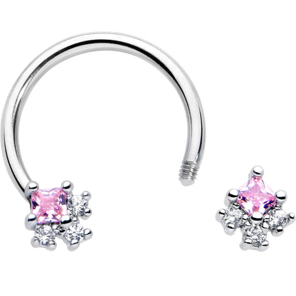 16G 3/8 Pink CZ Gem Rhombus Riot Horseshoe Circular Barbell