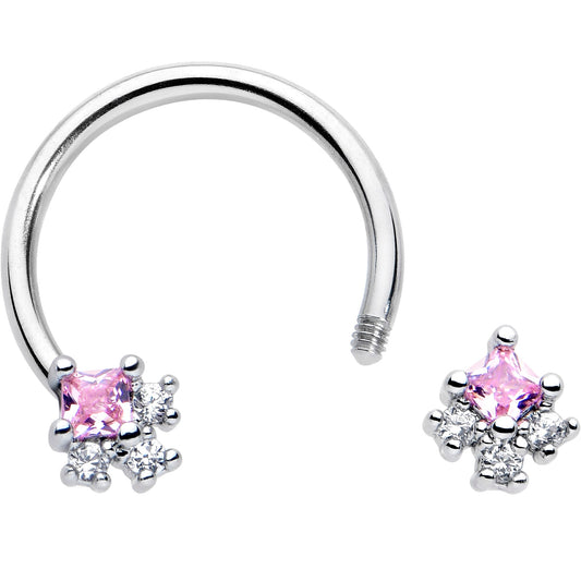 16G 3/8 Pink CZ Gem Rhombus Riot Horseshoe Circular Barbell