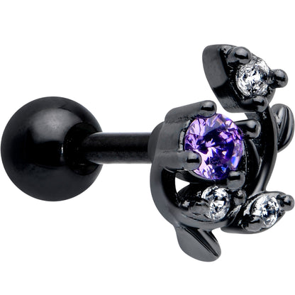 16G 1/4 Purple CZ Gem Black Twining Vine Cartilage Tragus Earring