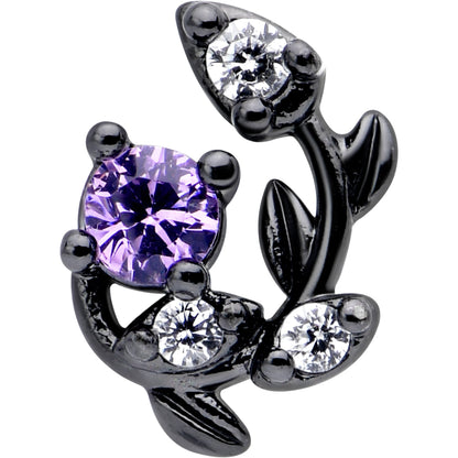 16G 1/4 Purple CZ Gem Black Twining Vine Cartilage Tragus Earring