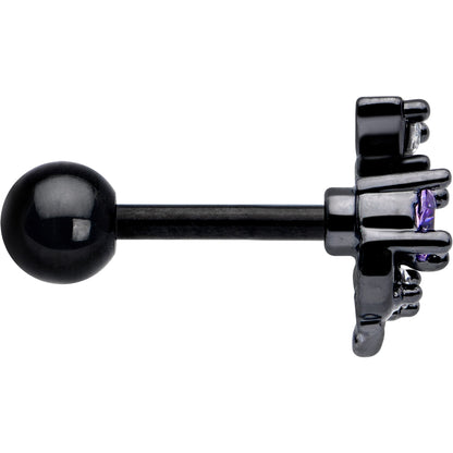 16G 1/4 Purple CZ Gem Black Twining Vine Cartilage Tragus Earring