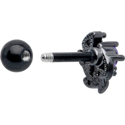 16G 1/4 Purple CZ Gem Black Twining Vine Cartilage Tragus Earring