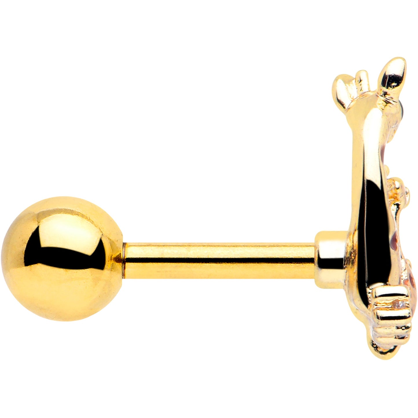 16G 1/4 Clear CZ Gem Gold Tone Mom Baby Giraffes Cartilage Earring