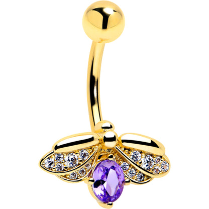 Purple Clear Gem Gold Tone Beauty Bug Belly Ring