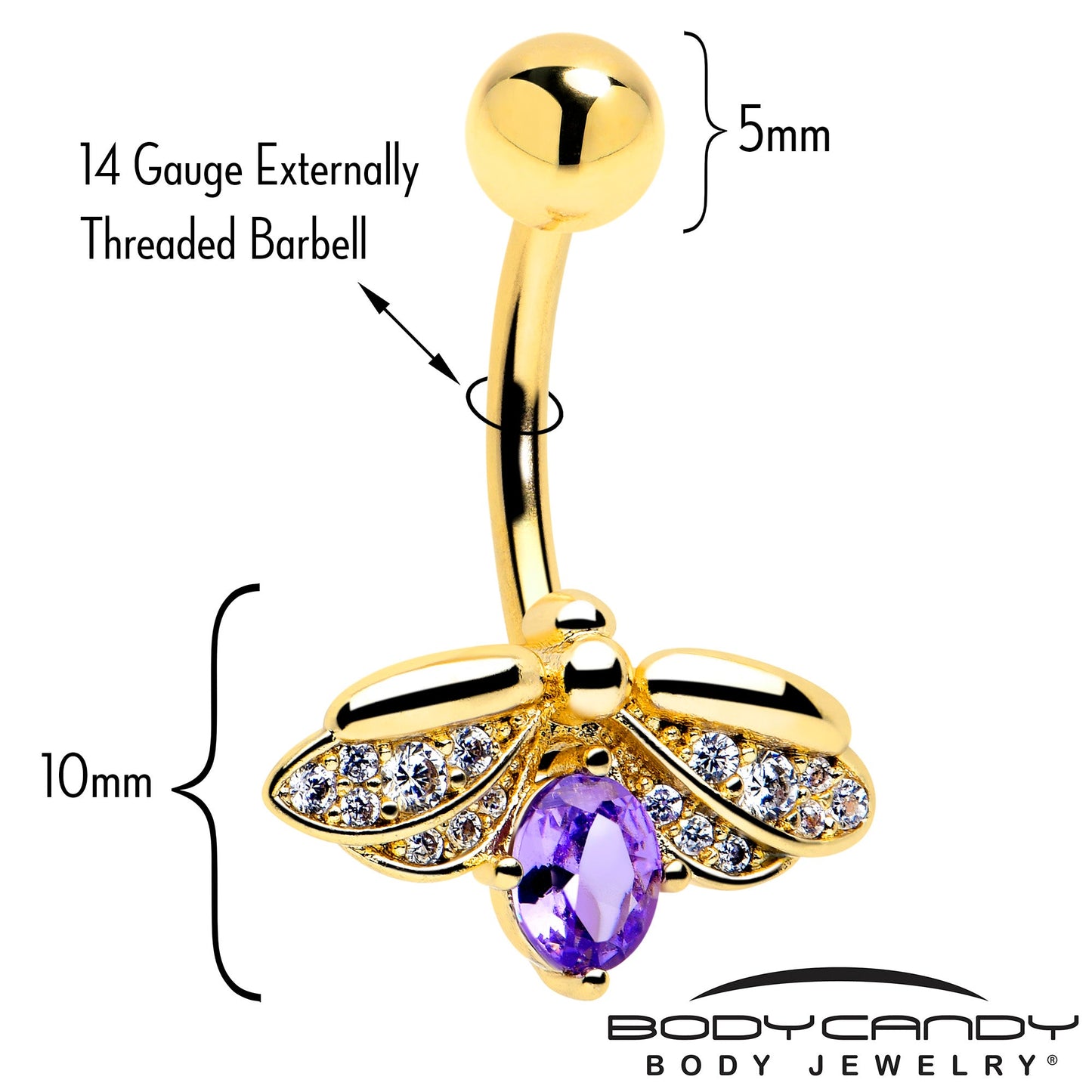 Purple Clear Gem Gold Tone Beauty Bug Belly Ring