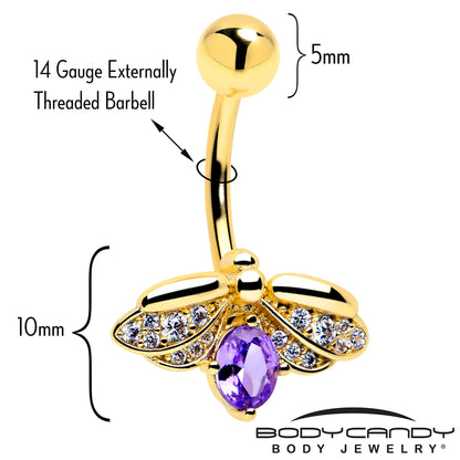 Purple Clear Gem Gold Tone Beauty Bug Belly Ring